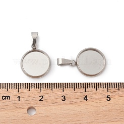 304ステンレススチールペンダントカボションセッティング  フラットラウンド  ステンレス鋼色  トレイ：12mm  22x13.5x3.5mm  穴：2.5x6mm&nbsp;STAS-I328-01D-P