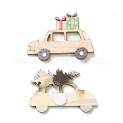 クリスマステーマの木製ペンダントデコレーション  粘着ドット付き  ギフト＆リーフ付き車  カラフル  30~34x44.5~45x4mm  12個/箱&nbsp;HJEW-P010-08