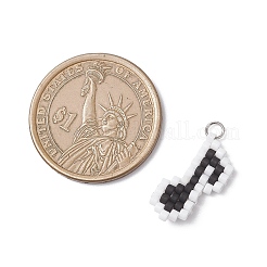 ガラスシードビーズ音符ペンダント  304ステンレススチールオープン丸カン付き  ブラック  20.5x11.5x2.5mm  穴：2.5mm&nbsp;PALLOY-MZ01050