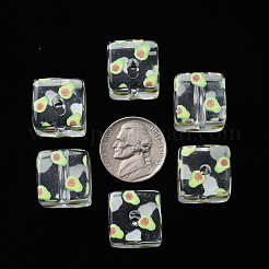 透明印刷アクリルビーズ  フルーツ模様の四角  アボカド模様  16x16x16mm  穴：3mm&nbsp;MACR-S374-08A-05