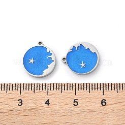 304ステンレススチールエナメルチャーム  スターチャーム付きフラットラウンド  ステンレス鋼色  14x12.5x1.5mm  穴：1mm&nbsp;STAS-M102-22P-05