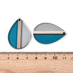 透明樹脂＆ウッドペンダント  ティアドロップ  ツートン  スチールブルー  36~36.5x24.5x3.5mm  穴：2mm&nbsp;RESI-T057-58A