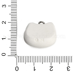 プリントオペークレジンペンダント  猫のチャーム  プラチナ鉄ループ付き  ホワイト  18.5x18.5x10.5mm  穴：2mm&nbsp;RE-CBA08CD-02D