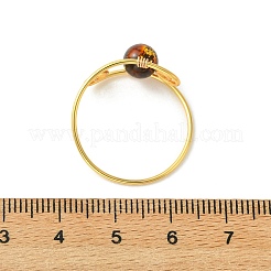 天然琥珀の指輪  ラウンド  環境に優しい銅線を使用した女性向け  ゴールドカラー  21mm&nbsp;RJEW-JR01044