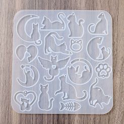 DIYペンダントシリコンモールド  レジン型  猫の形  ホワイト  145x139x4mm  穴：1.6mm  内径：11~40x16~43mm&nbsp;SIMO-P009-C03