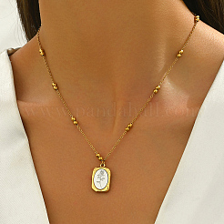 Stainless Steel Vintage Rectangle with Rose Flower Pendant Necklaces for Women&nbsp;NY6515