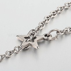 変色しないステンレススチールのスターペンダントネックレス  アズキチェーンとカニカン付き  ステンレス鋼色  19.2インチ（49cm）&nbsp;NJEW-JN01294