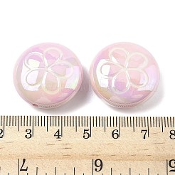 UVメッキアクリルビーズ2個。  虹色の  花付きフラットラウンド  エナメル  ピンク  24.5x10.5~11mm  穴：2.2mm&nbsp;FIND-C067-03B