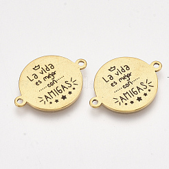 304ステンレス鋼の引用リンクコネクター  エナメル  単語とフラットラウンド  ゴールドカラー  21.5x16x1mm  穴：1.4mm&nbsp;STAS-S079-95-G