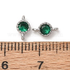 真鍮パヴェグリーンキュービックジルコニアコネクターチャーム  フラットラウンドいリンク  プラチナ  7.5x4.5x2mm  穴：0.9mm&nbsp;ZIRC-L105-11P