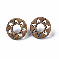 Donut with Flower Walnut Wood Stud Earrings with 316 Stainless Steel Pin for Women&nbsp;EJEW-N017-007