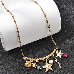 304 Stainless Steel Starfish Shell Shape Pendant Bib Necklaces for Women&nbsp;NJEW-K255-58G