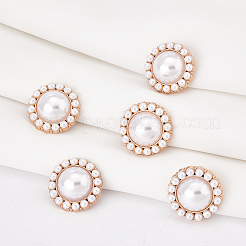プラスチック模造パールシャンクボタン  合金のパーツと  花  ライトゴールド  25x13.5mm  穴：2mm  12個/箱&nbsp;FIND-NB0003-71KCG