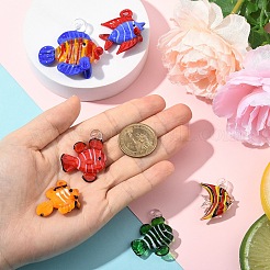 6個6スタイル手作りランプワークペンダント  熱帯魚  ミックスカラー  28.5~45x24~50x11~18mm  穴：1.5~6mm  1個/スタイル&nbsp;LAMP-YW0001-56