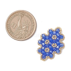 編みガラスビーズコネクターチャーム  花のリンク  藤紫色  31x23x3.5mm&nbsp;PALLOY-MZ01201-01