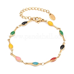 304 Stainless Steel Enamel Teardrop Link Chain Bracelets for Women&nbsp;BJEW-D460-12G