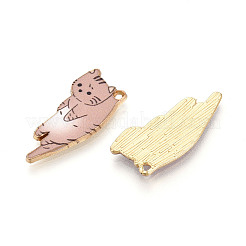 合金エナメルチャーム  プリント付き  カドミウムフリー＆ニッケルフリー＆鉛フリー  猫のチャーム  ゴールドカラー  キャメル  25x13x2mm  穴：1.2~1.4mm&nbsp;ENAM-N063-01E