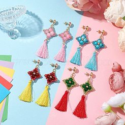 宝石スタッドピアス4組  女性用の手作りガラスシードビーズと鉄のイヤリング金具付き  ゴールドカラー  78x24.5mm&nbsp;EJEW-MZ00282