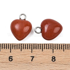 ナチュラルレッドジャスパーチャーム  プラチナトーンの真鍮製ループ付き  ハート  13x10x5~6mm  穴：2mm&nbsp;G-T132-005E