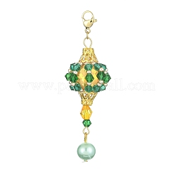 ランタンガラスビーズペンダント装飾  304ステンレススチールのロブスタークロウ留め金付き  ミックスカラー  62~63mm&nbsp;HJEW-MZ00031
