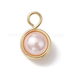 貝殻真珠の丸銅線巻きペンダント  ゴールドカラー  ミックスカラー  16x10x8mm  穴：3.5mm&nbsp;PALLOY-JF03258