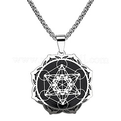 201 Stainless Steel Metatron's Cube Flower Pendant Box Chain Necklaces for Men&nbsp;FS-WG9A897-01