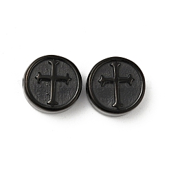 304ステンレススチールビーズ  クロスとフラットラウンド  電気泳動黒  10.5x4.5mm  穴：1.6mm&nbsp;STAS-C055-04EB