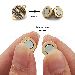 真鍮マイクロパヴェキュービックジルコニアマグネットクラスプ、ループ付き  ラウンド  ミックスカラー  14x10mm  穴：1mm&nbsp;ZIRC-L075-49B