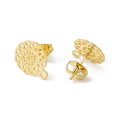 304ステンレススチールスタッドピアス  中空の花  水平ループ付き  ゴールドカラー  13x10.5mm  穴：1.2mm  ピン：0.85mm&nbsp;STAS-C061-07G