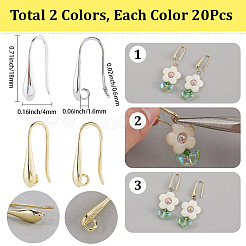 20組2色ラックメッキ真鍮ピアスフック  カドミウムフリー＆鉛フリー  長持ちメッキ  ミックスカラー  18x4mm  穴：1.6mm  ピン：0.6mm  10ペア/カラー&nbsp;KK-SC0006-58