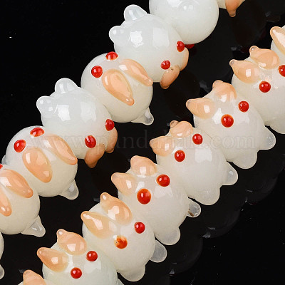 手作り凹凸柄ランプワークビーズ連売り  兎  砂茶色  14.5~16x10x14~15mm  穴：1mm  約45個/連  17.32インチ〜17.72インチ（44cm〜45cm）&nbsp;LAMP-T017-01C-1