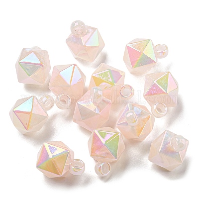 アクリルパーツ  ポリゴン  桃パフ  21x16x16mm  穴：3.6mm&nbsp;OACR-B011-A02-1
