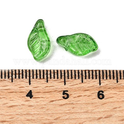 ガラスビーズ  葉  グリーン  12x6.5x5mm  穴：0.8mm&nbsp;X-GLAA-D303-08H-1