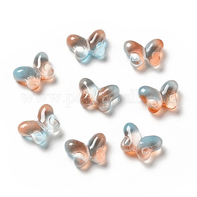 透明焼付塗料ガラスビーズ  グリッターパウダー付き  蝶  カラフル  10x14x5.5mm  穴：1mm&nbsp;GLAA-F115-01K-1