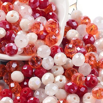ガラスビーズ  多面カット  ロンデル  トマト  6x5mm  穴：1mm  約2360個/500g&nbsp;EGLA-A034-LM6mm-27-1