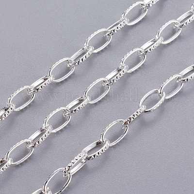 アイアン製アズキチェーン  溶接されていない  スプールで  フラットオーバル  銀色のメッキ  82x5x1.2mm  約164.04フィート（50m）/ロール&nbsp;CHT012Y-S-1