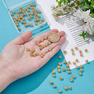 真鍮製ラインストーンビーズ100個  ラウンド  ゴールドカラー  6x6.5mm  穴：1.2mm&nbsp;KK-UN0005-13G-1