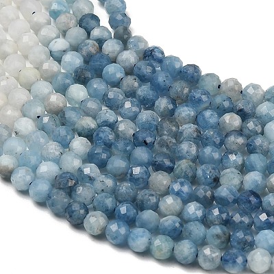 【青のグラデーション】アクアマリン 38×8×7mm グラデーションカラーのナチュラルデビルブルーアクアマリンビーズ連