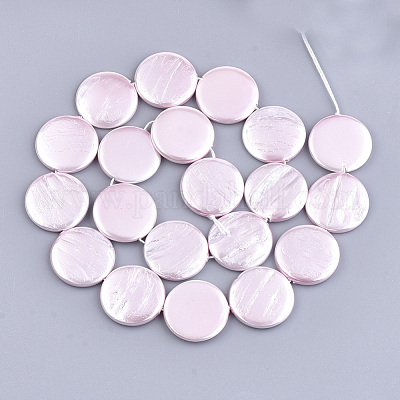 シェルパールビーズ連売り  スプレー塗装  フラットラウンド  ピンク  20x3mm  穴：1mm  約20個/連  15.9インチ&nbsp;SSHEL-T007-22D-1