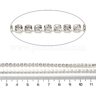 鉄ラインストーンカップチェーン  スプールで  銀  クリスタル  3x3x2.5mm  約10ヤード/ロール&nbsp;CH-A008-01B-1