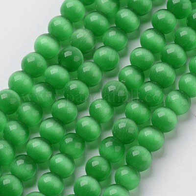 キャッツアイビーズ  ラウンド  グリーン  8mm  穴：1mm  約15.5インチ/連  約49個/連&nbsp;X-CER8mm07-1