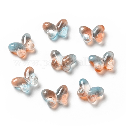 透明焼付塗料ガラスビーズ  グリッターパウダー付き  蝶  カラフル  10x14x5.5mm  穴：1mm&nbsp;GLAA-F115-01K-1