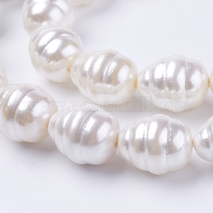 シェルパールビーズ連売り  ポテト  ホワイト  15~17x12~14mm  穴：1mm  約26個/連  15.7インチ&nbsp;BSHE-L035-D01-1