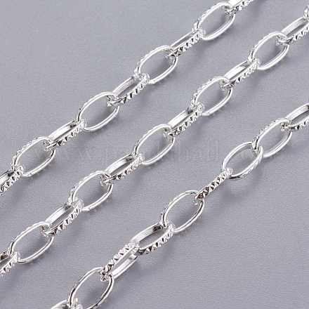 アイアン製アズキチェーン  溶接されていない  スプールで  フラットオーバル  銀色のメッキ  82x5x1.2mm  約164.04フィート（50m）/ロール&nbsp;CHT012Y-S-1