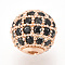 Brass Micro Pave Cubic Zirconia Beads, Round, Black, Rose Gold, 10mm