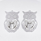 Brass Links connectors, with Crystal Rhinestone, Owl, Platinum, 53.5x35x7mm, Hole: 2mm