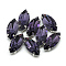 Sew on Rhinestone, Multi-strand Links, Glass Rhinestone, with Platinum Tone Brass Prong Settings, Garments Accessories, Faceted, Horse Eye, Purple, 15x7x5mm, Hole: 0.8~1mm
