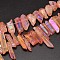 Electroplated Natural Quartz Crystal Beads Strands, Nuggets, Tusk Shape, AB Color, Dyed, 7~15x18~60mm, Hole: 1mm, about 46pcs/strand, 16 inch