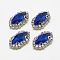 Sew on Rhinestone, Multi-strand Links, Glass Rhinestone, with Brass Findings, Garments Accessories, Horse Eye, Platinum, Sapphire, 21.5~23x11x5~6mm, Hole: 1mm