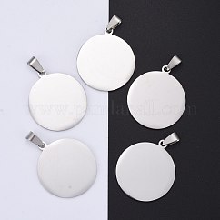 Tarnish Resistant 304 Stainless Steel Pendants, Mirror Polished Finish, Stamping Blank Tag, Flat Round, Stainless Steel Color, 34x30x1.8mm